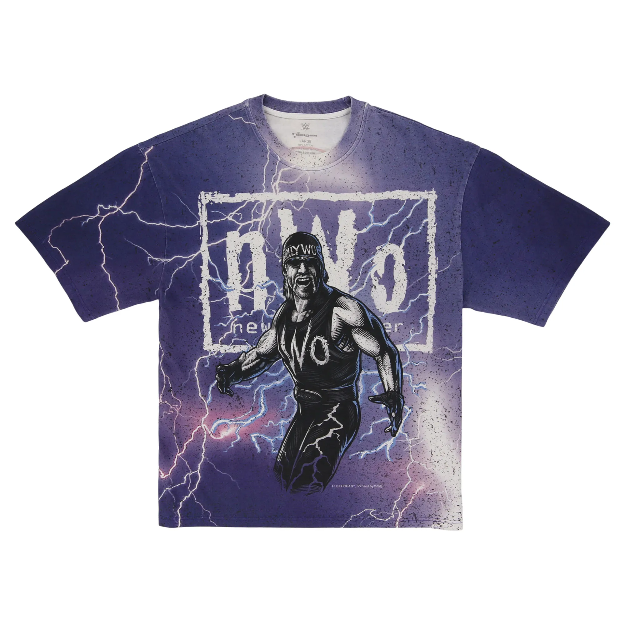 Men's WWE x John Geiger Purple Hulk Hogan nWo Lightning T-Shirt sold by WWE