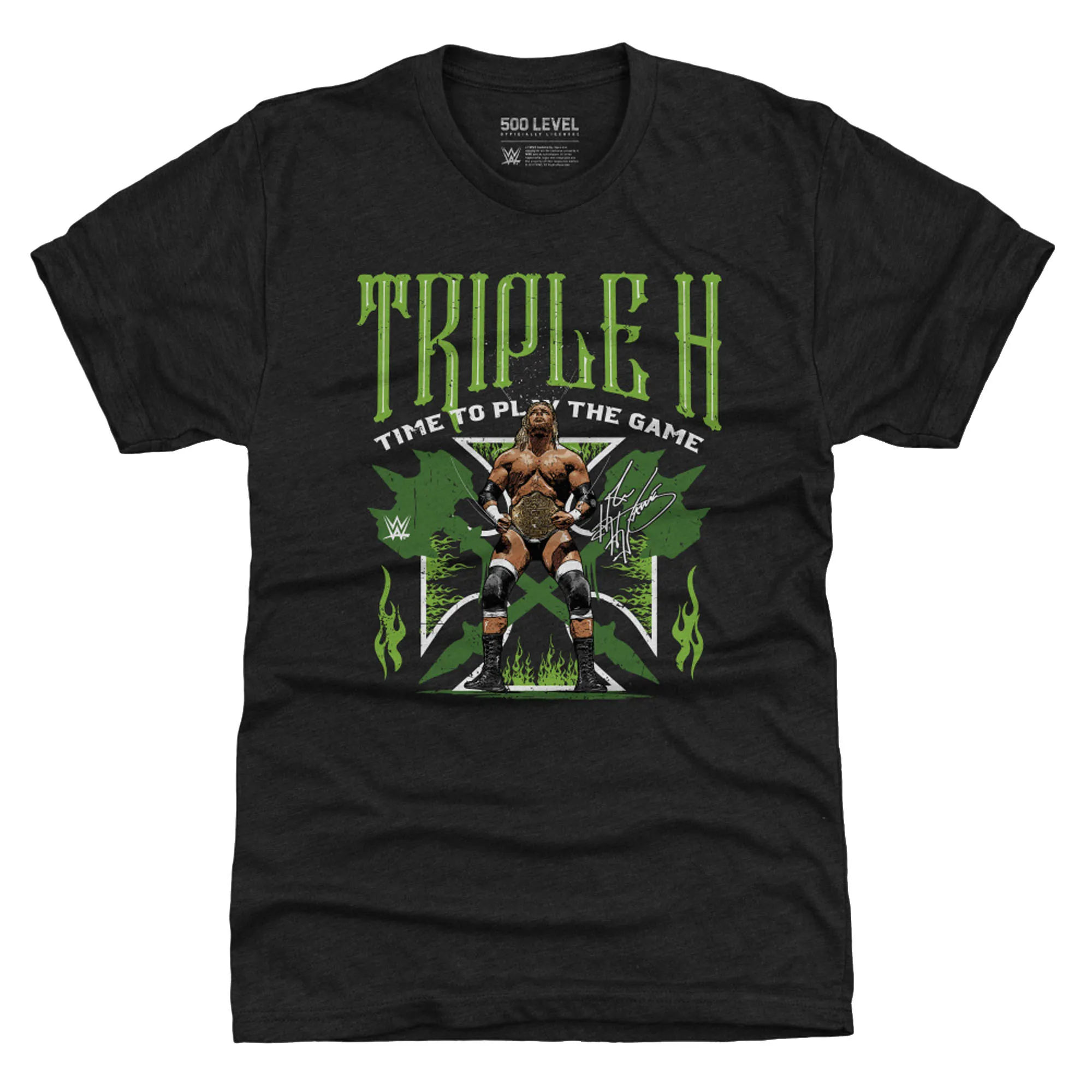 Men's 500 Level Heather Black Triple H Premium T-Shirt sold by WWE