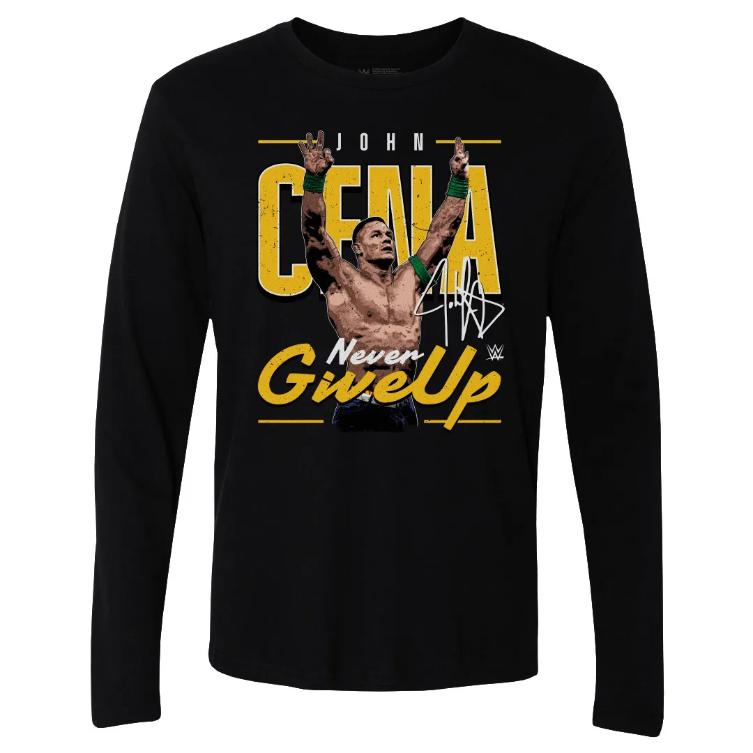 Men's 500 Level Black John Cena Never Give Up Long Sleeve T-Shirt sold by WWE