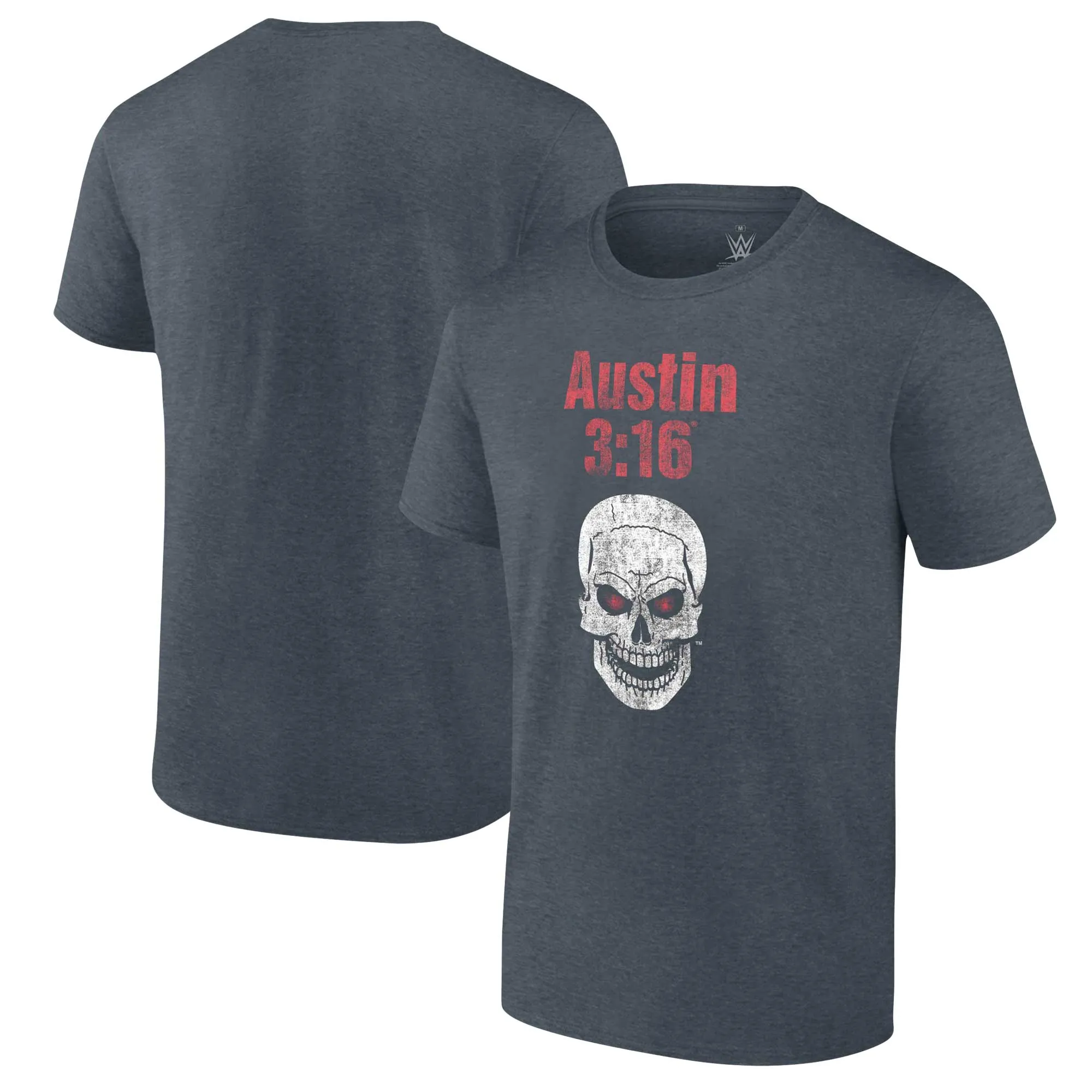 Men's Ripple Junction Heather Charcoal "Stone Cold" Steve Austin Red Eye Skull T-Shirt sold by WWE
