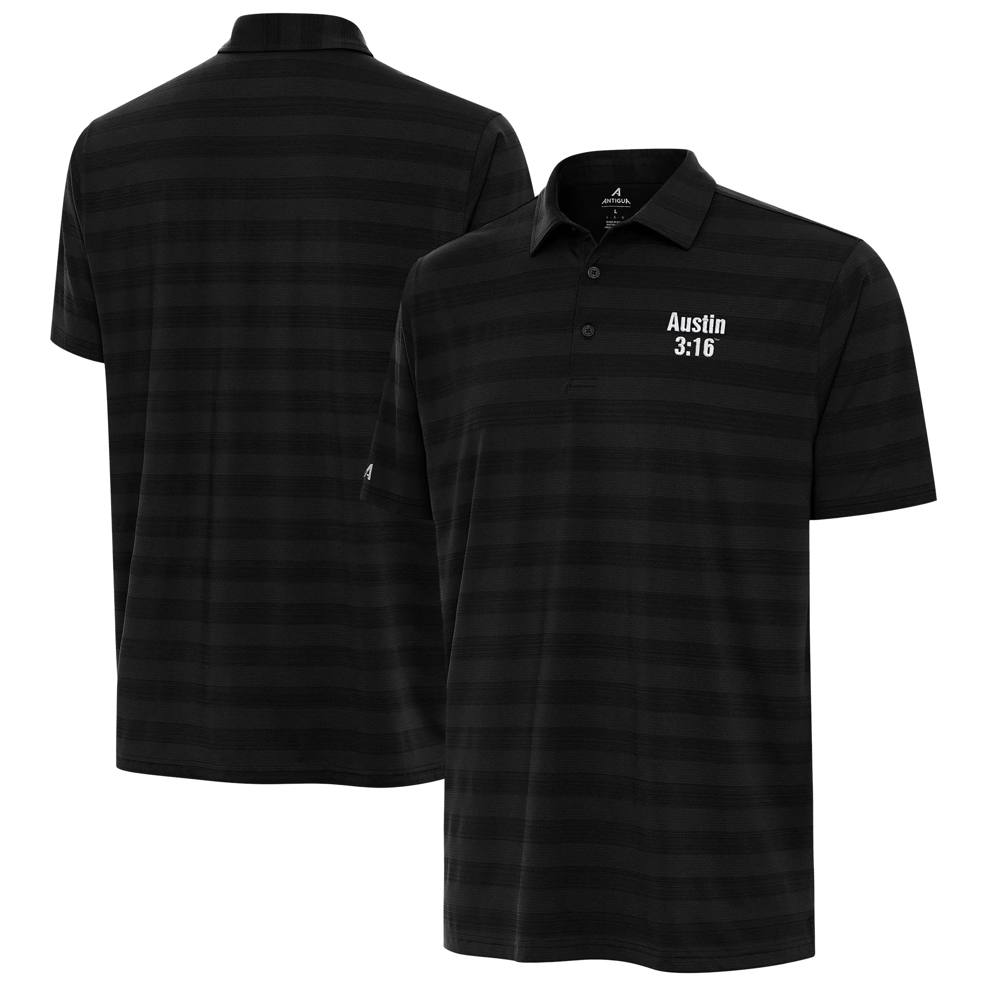 Men's Antigua Black "Stone Cold" Steve Austin Tunnel Polo sold by WWE