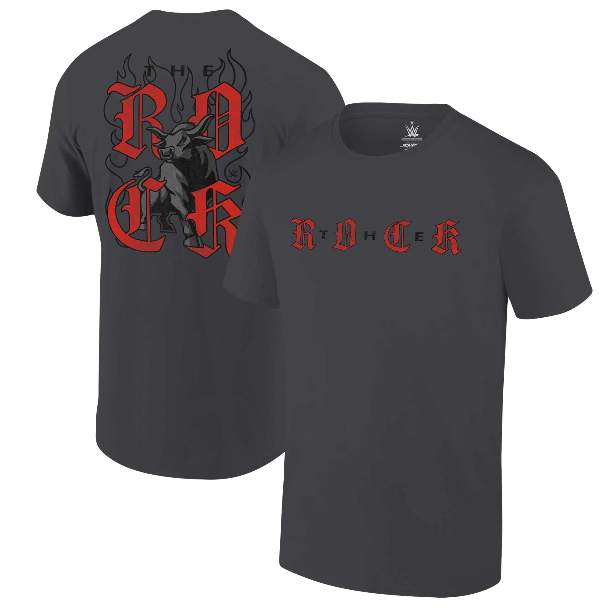 Men's Ripple Junction Charcoal The Rock Bull and Flames T-Shirt sold by WWE