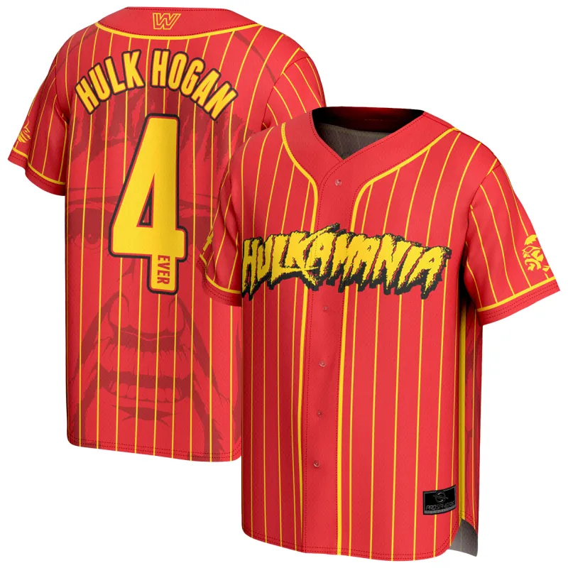 Men's ProSphere Red Hulk Hogan Hulkamania Full-Button Baseball Jersey sold by WWE