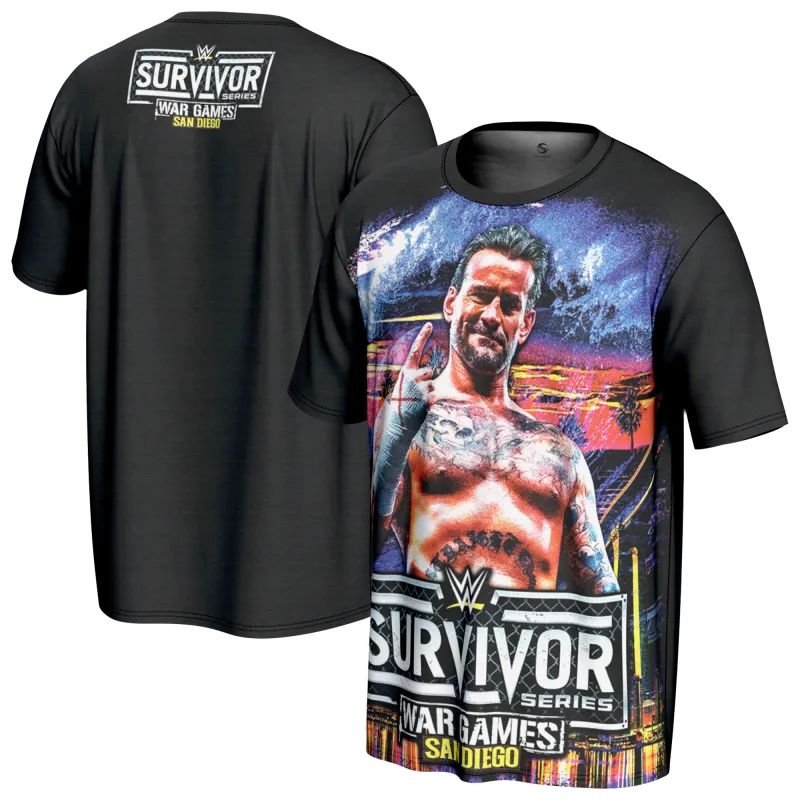 Men's ProSphere Black CM Punk Survivor Series 2025 T-Shirt sold by WWE
