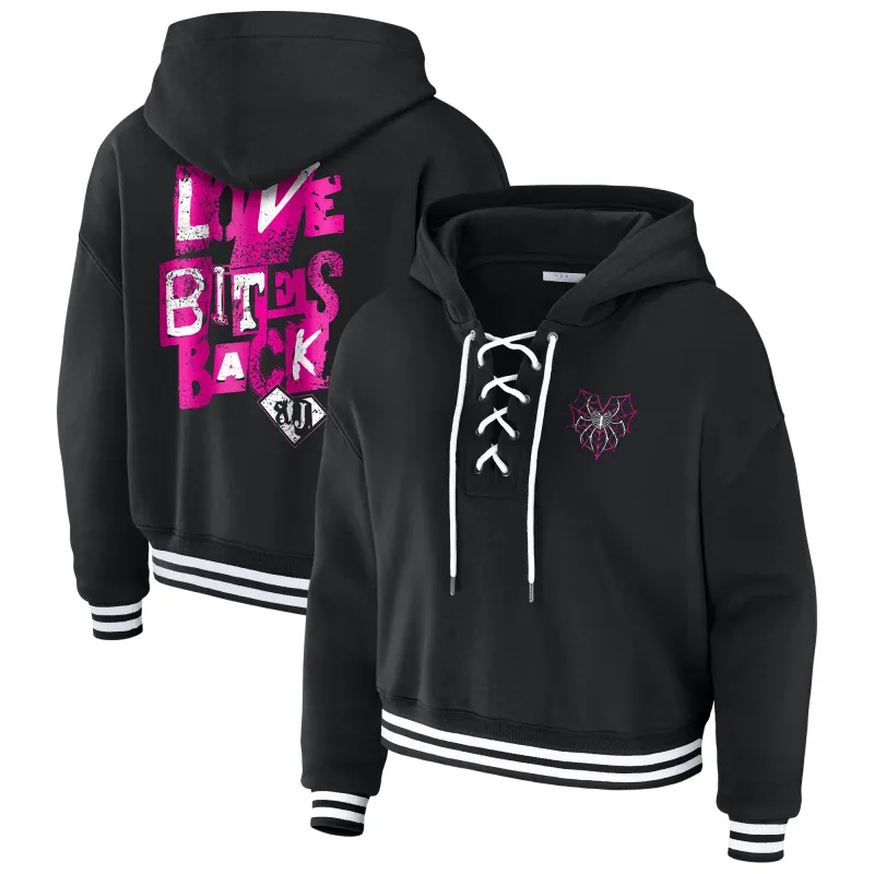 Women's WEAR by Erin Andrews  Black AJ Lee Cropped Lace-Up Hoodie sold by WWE