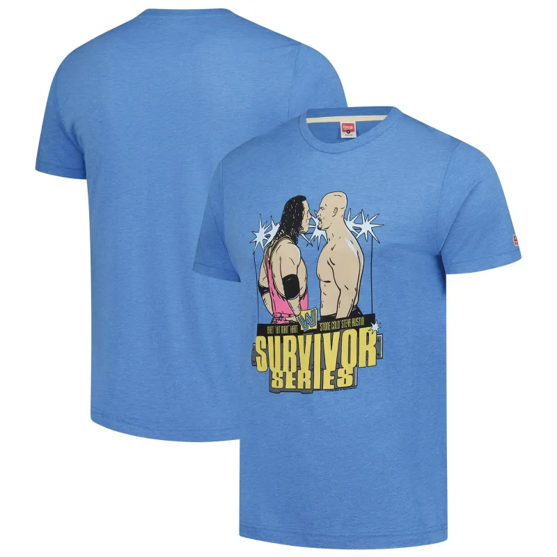 Men's Homage Light Blue Survivor Series 1996 Bret Hart vs. "Stone Cold" Steve Austin Tri-Blend T-Shirt sold by WWE