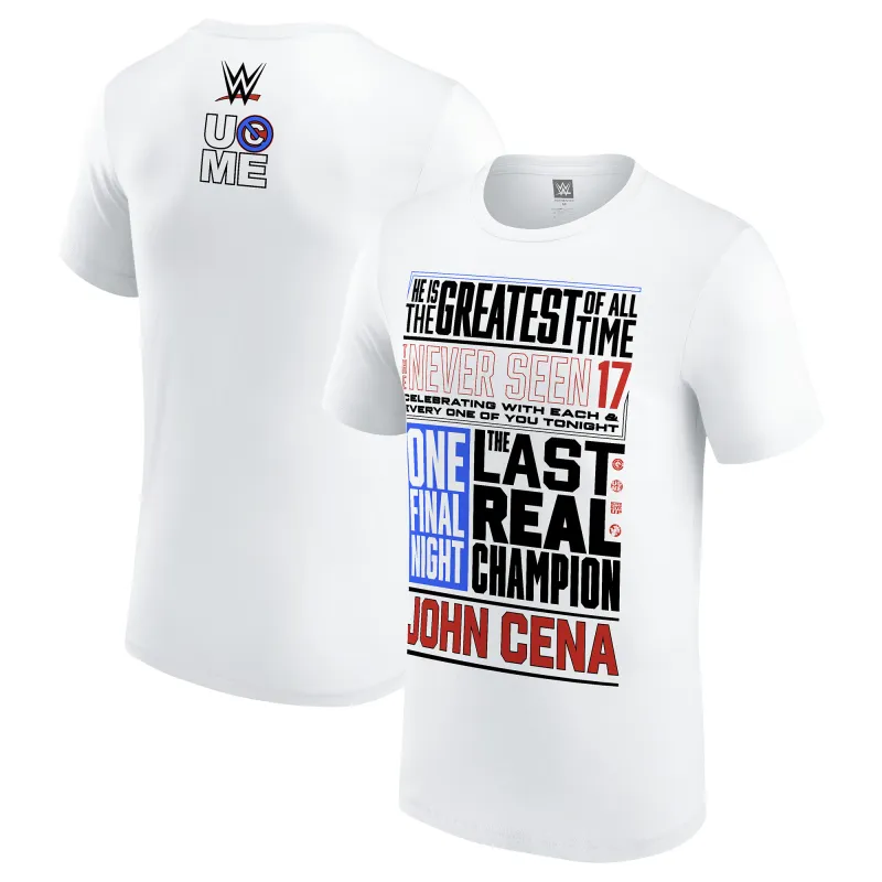 Men's White John Cena Never Seen 17 Phrase T-Shirt sold by WWE