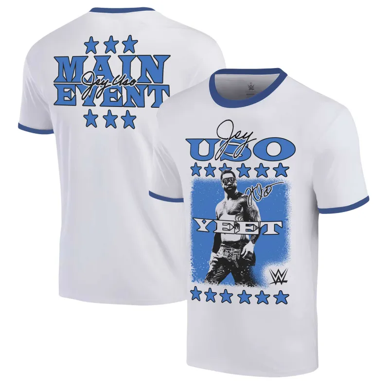 Men's Ripple Junction White Jey Uso Yeet Ringer T-Shirt sold by WWE