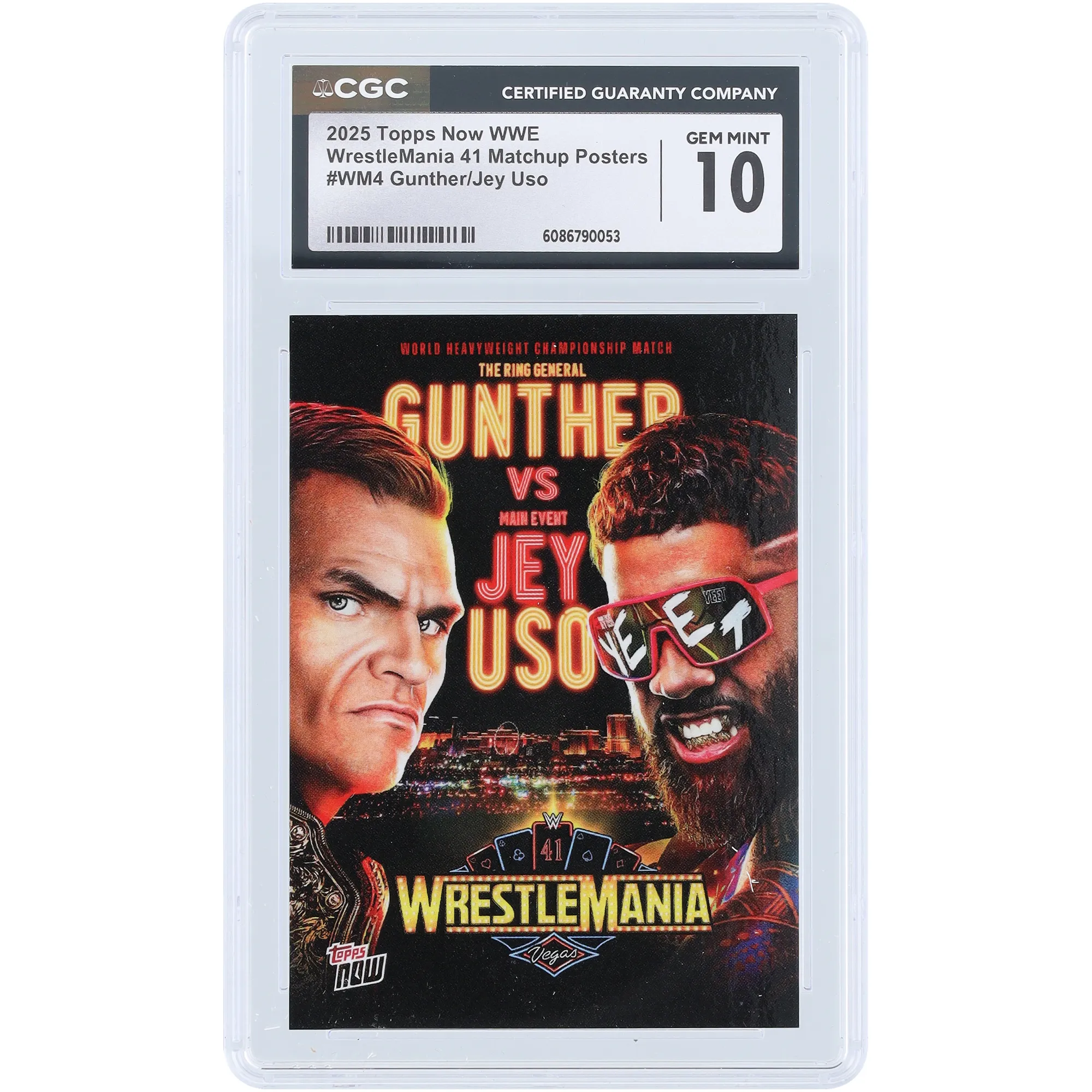 Gunther & Jey Uso WWE 2025 Topps Now Wrestlemania 41 Matchup Poster #WM4 CGC Authenticated 10 Card sold by WWE