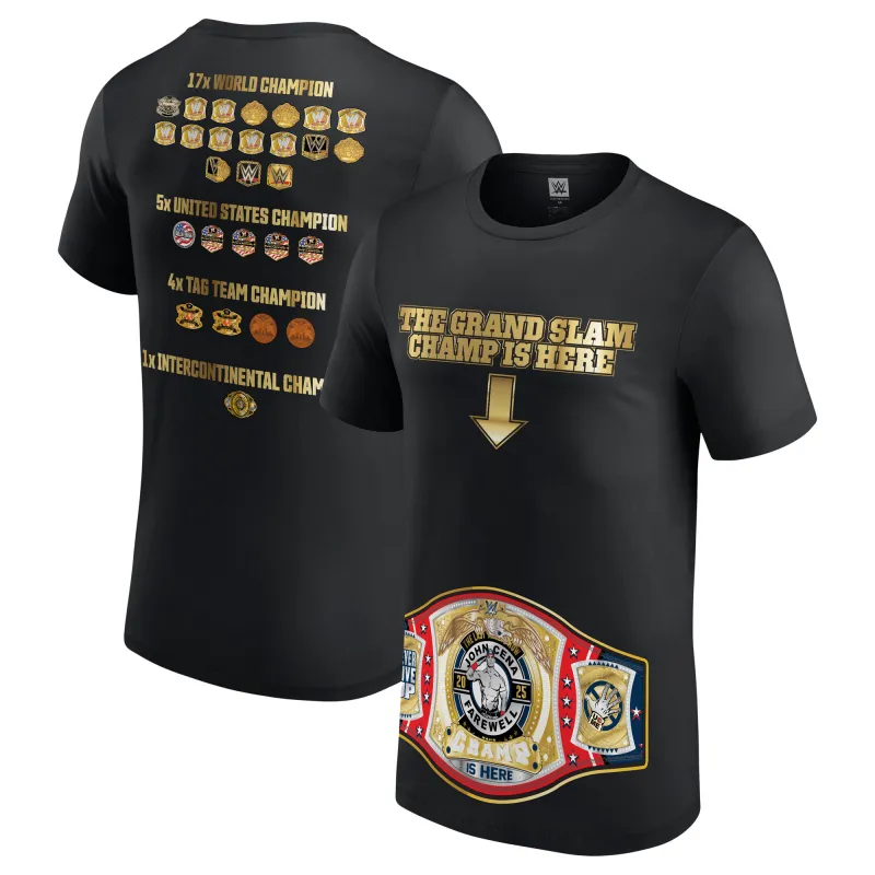 Men's Black John Cena Thank You Cena Grand Slam Champ Is Here T-Shirt sold by WWE
