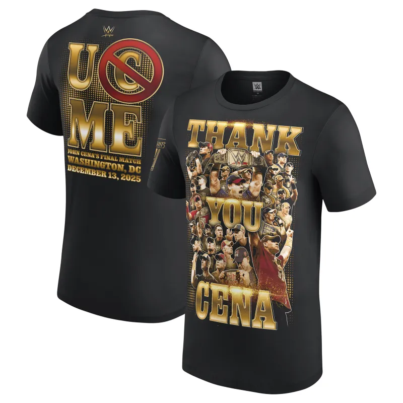Men's Black John Cena Thank You Cena Gold T-Shirt sold by WWE