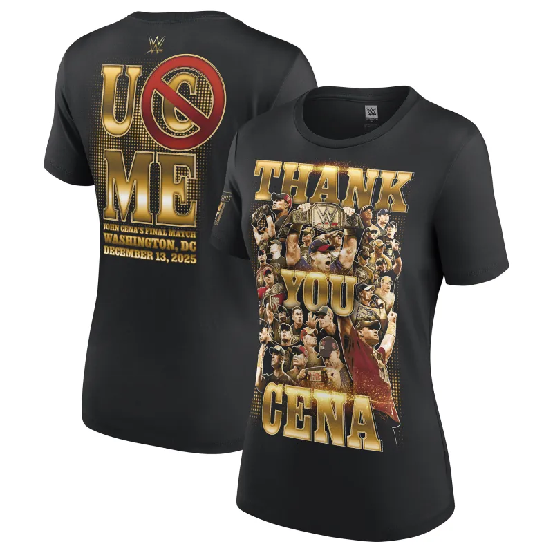 Women's Black John Cena Thank You Cena Gold T-Shirt made by WWE