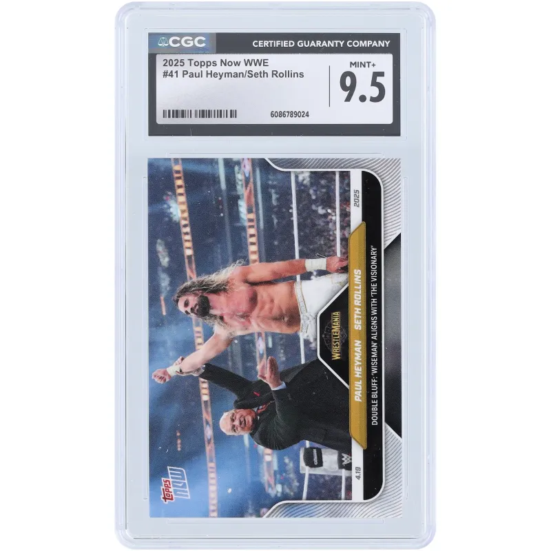 Seth "Freakin" Rollins & Paul Heyman WWE 2025 Topps Now Double Bluff: Wiseman Aligns With The Visionary #41 CGC Authenticated 9.5 Card sold by WWE