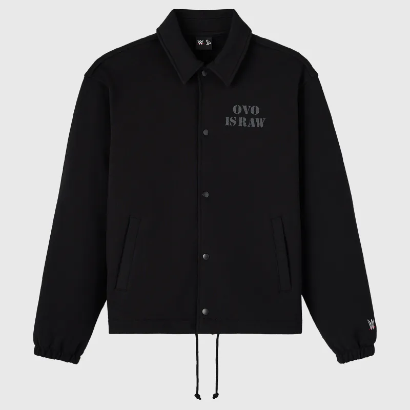 Unisex OVO x WWE Black RAW IS WAR Coaches Full-Snap Jacket made by OVO