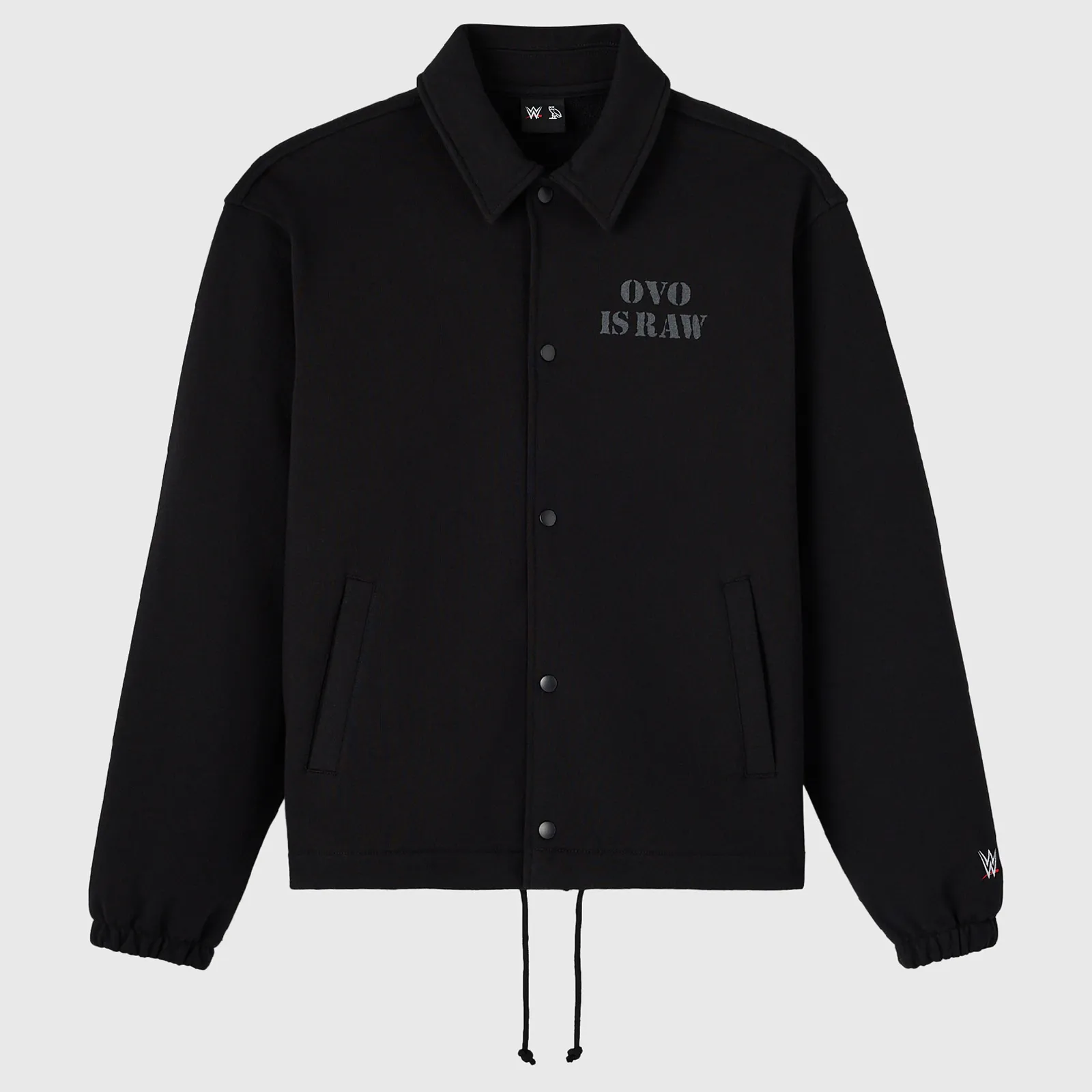 Unisex OVO x WWE Black RAW IS WAR Coaches Full-Snap Jacket sold by WWE
