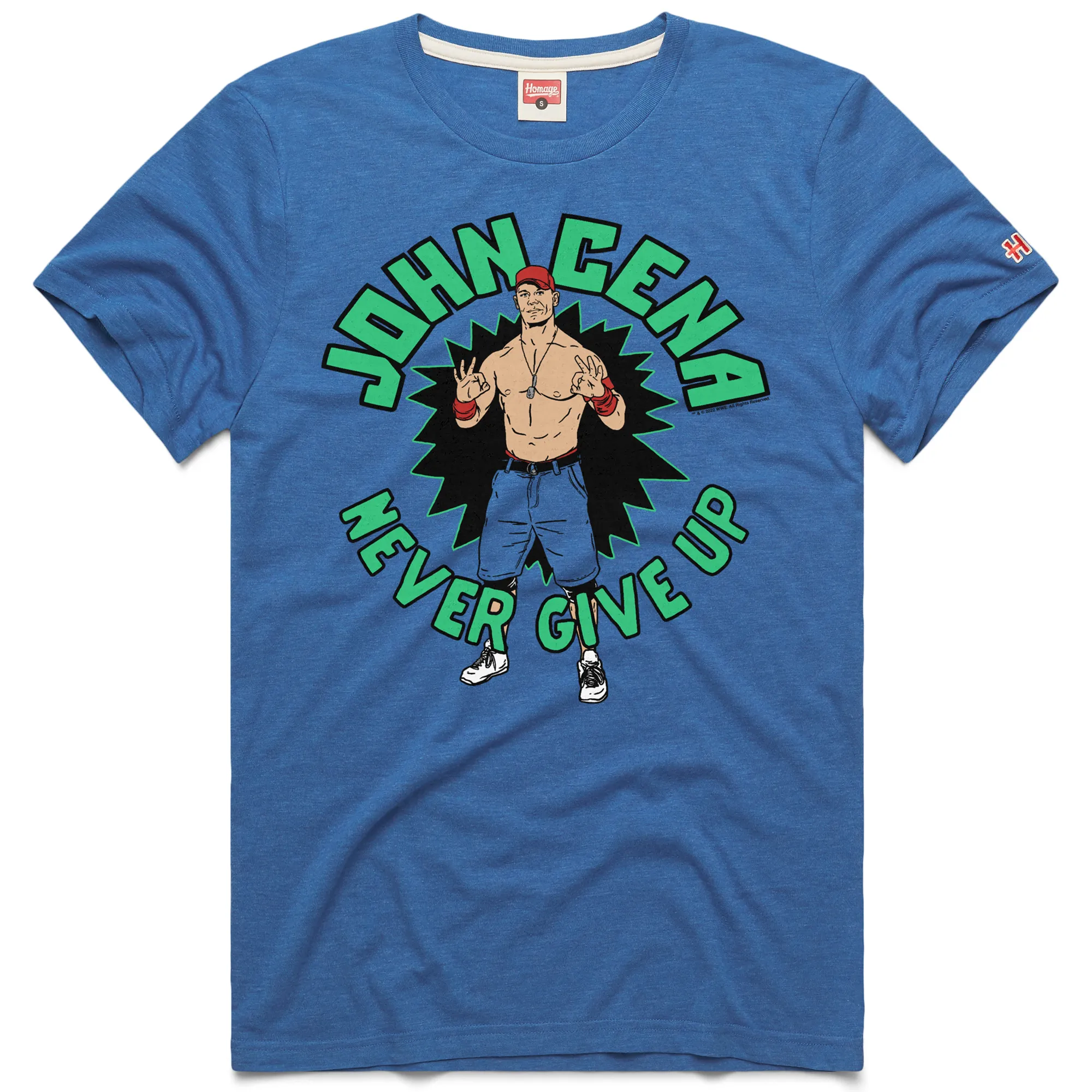 Men's Homage Royal John Cena Never Give Up Tri-Blend T-Shirt sold by WWE