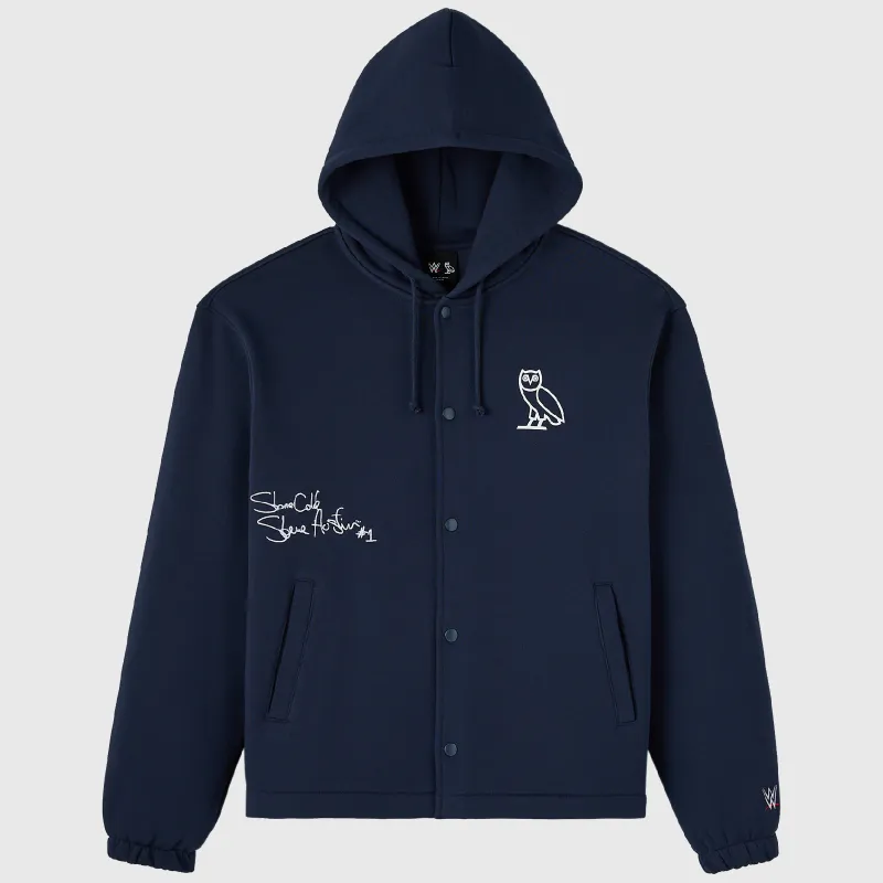 Unisex OVO x WWE Navy "Stone Cold" Steve Austin 3:16 Fleece Full-Snap Hoodie made by OVO