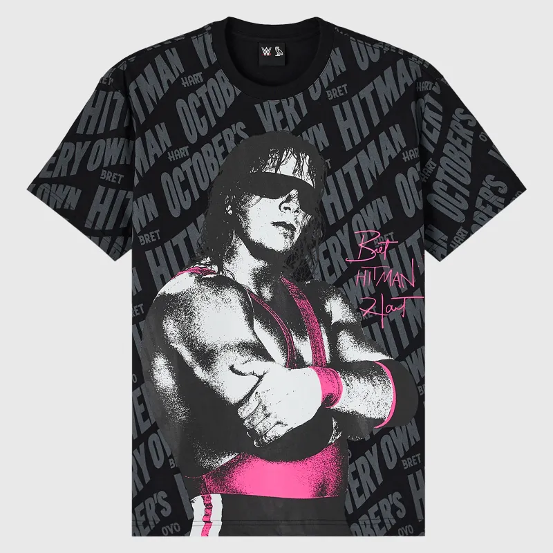 Unisex OVO x WWE Black Bret Hart The Hitman Allover Print T-Shirt made by OVO