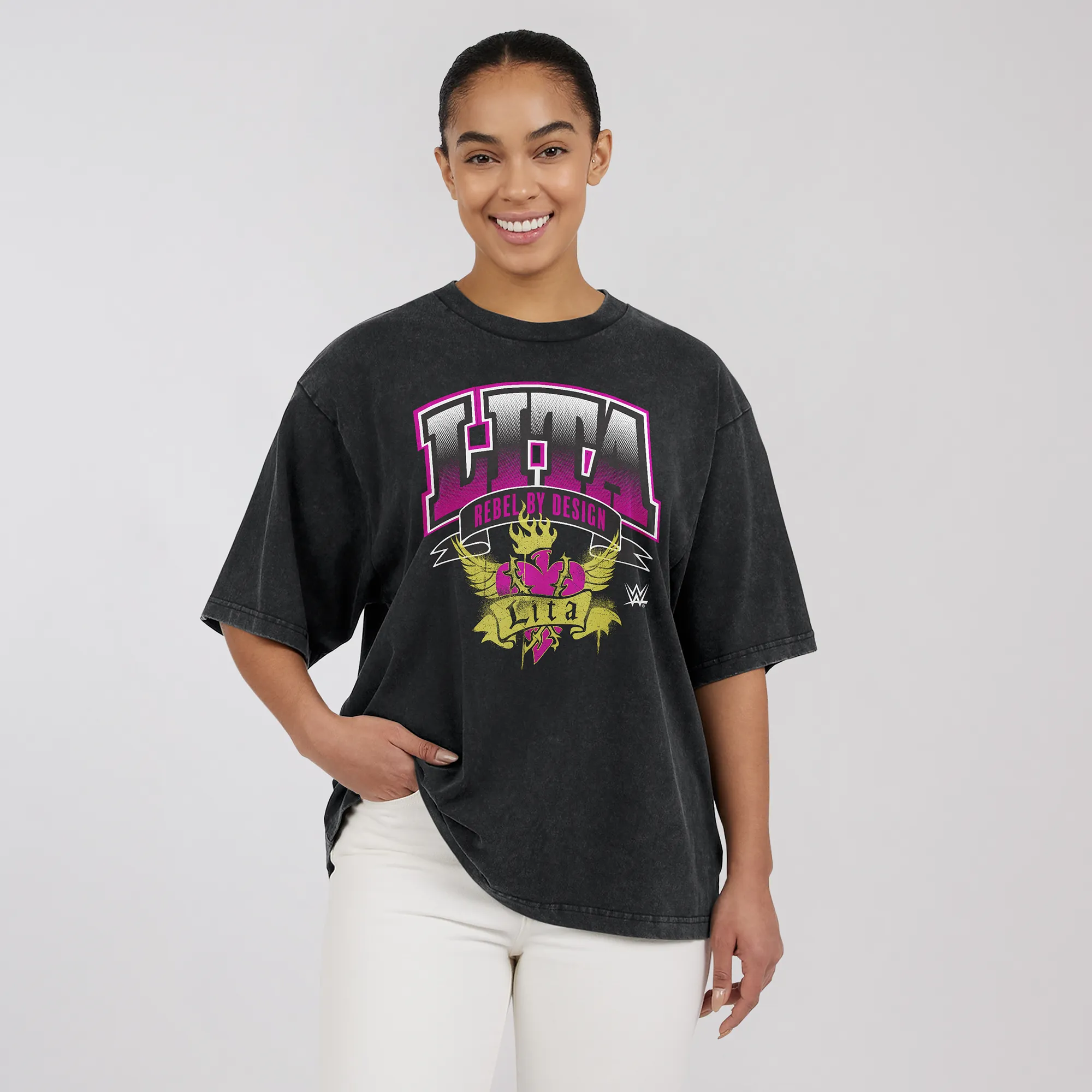 Women's WEAR by Erin Andrews Heather Black Lita Boyfriend T-Shirt sold by WWE