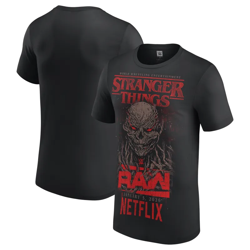 Men's  Black RAW WWE x Stranger Things Vecna T-Shirt sold by WWE