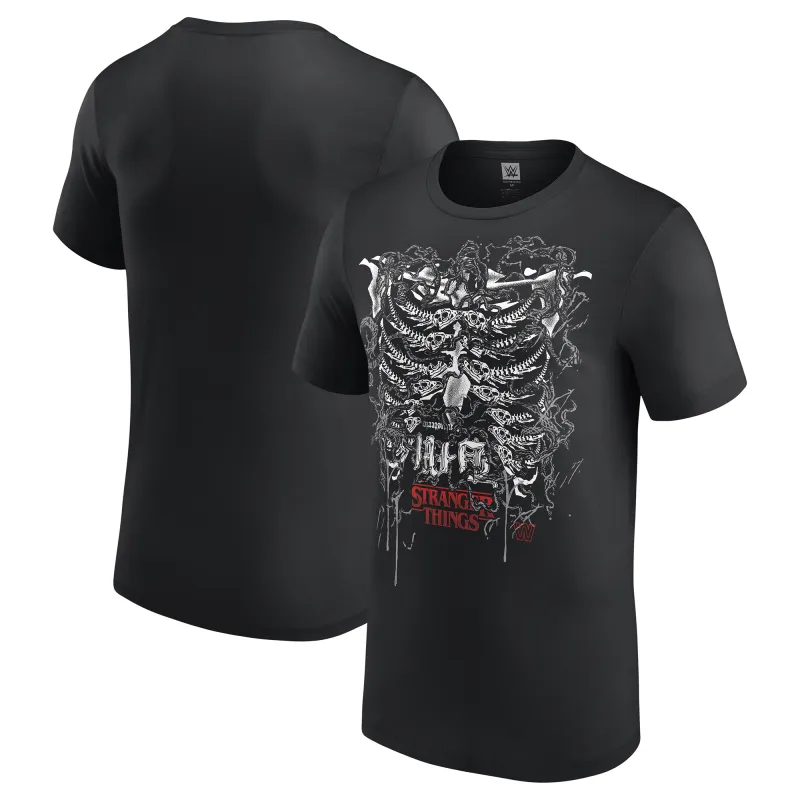 Men's  Black Dominik Mysterio WWE x Stranger Things T-Shirt sold by WWE