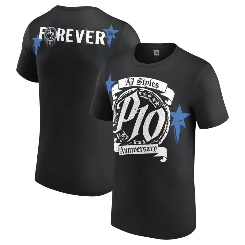 Men's Black AJ Styles Anniversary T-Shirt sold by WWE