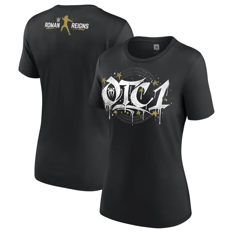 Women's Black Roman Reigns Gold OTC1 T-Shirt made by WWE
