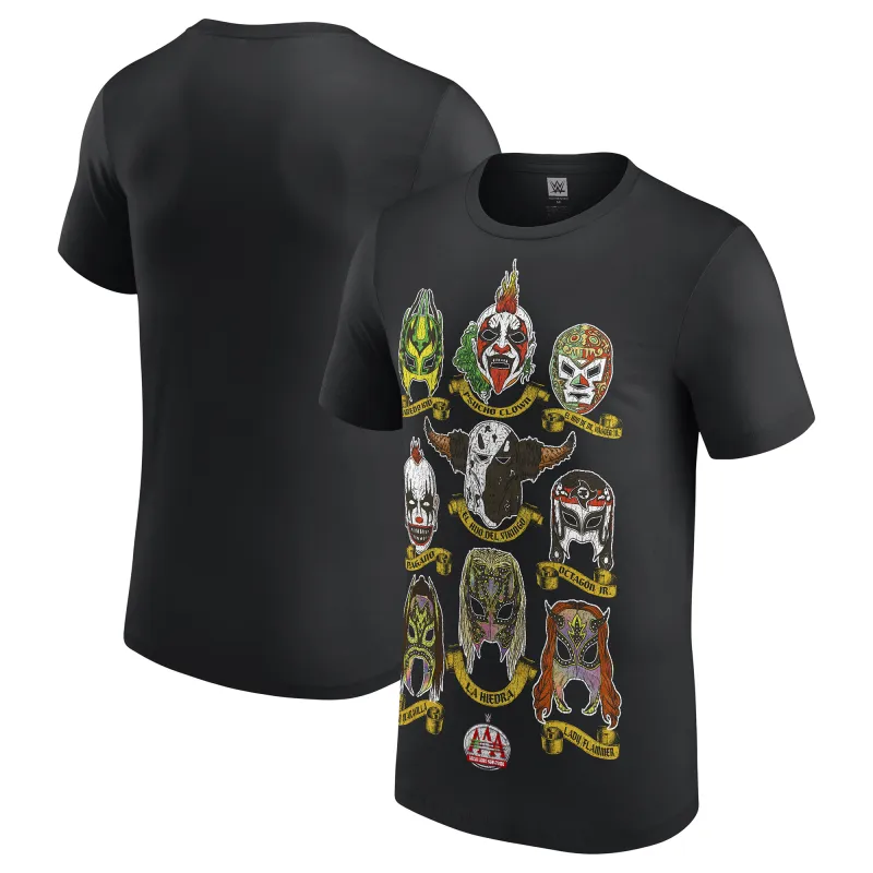 Men's Black AAA Luchadores Masks T-Shirt made by WWE
