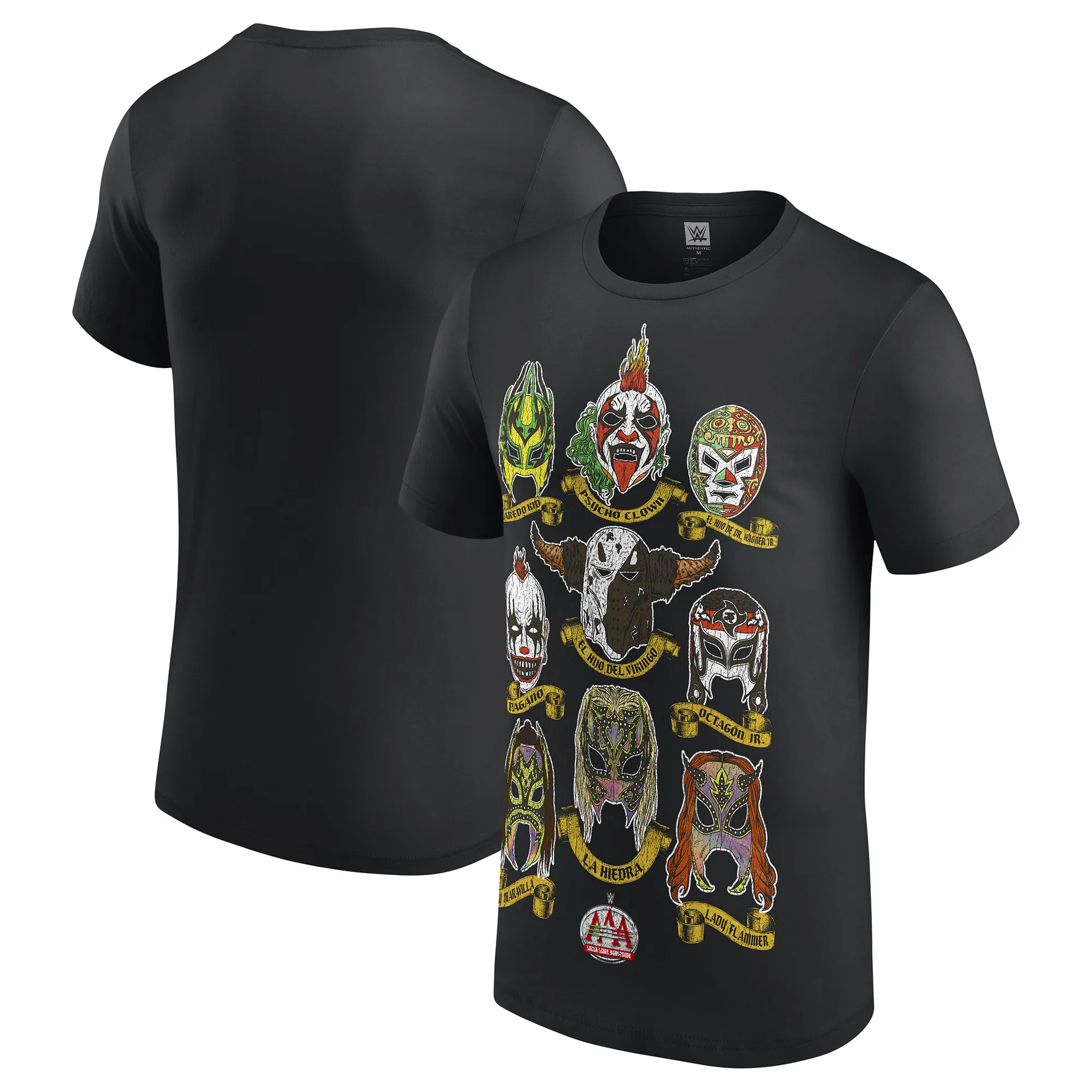 Men's Black AAA Luchadores Masks T-Shirt sold by WWE