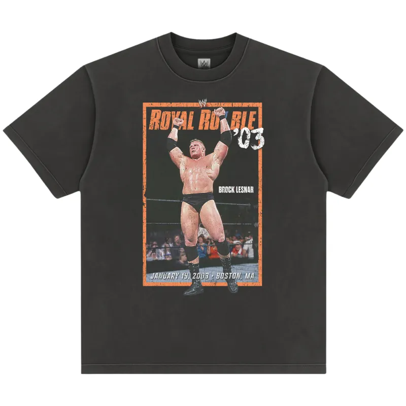 Men's Black Brock Lesnar Royal Rumble 2003 Boxy T-Shirt made by WWE