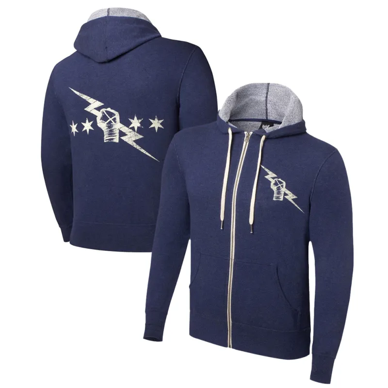 Men's Navy CM Punk Retro Full-Zip Hoodie sold by WWE