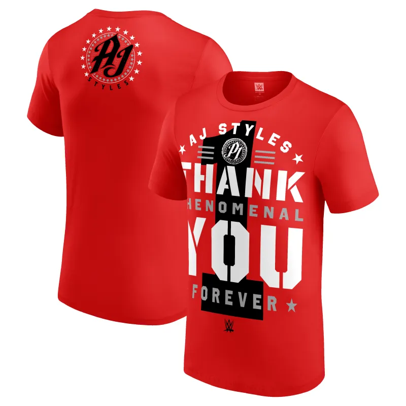 Men's Red AJ Styles Thank You Phenomenal Forever T-Shirt sold by WWE