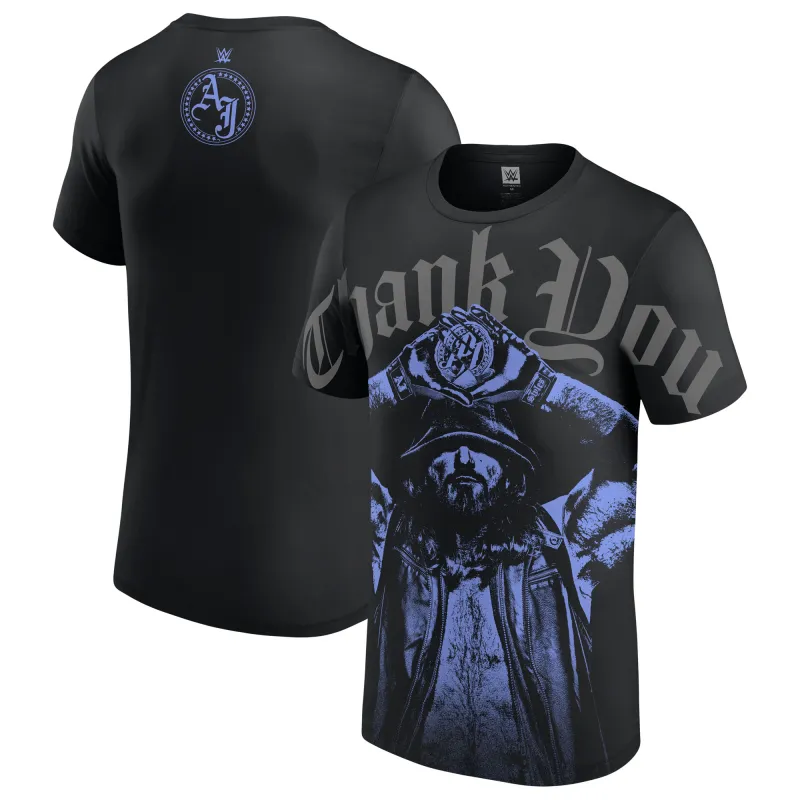 Men's Black AJ Styles Thank You T-Shirt sold by WWE