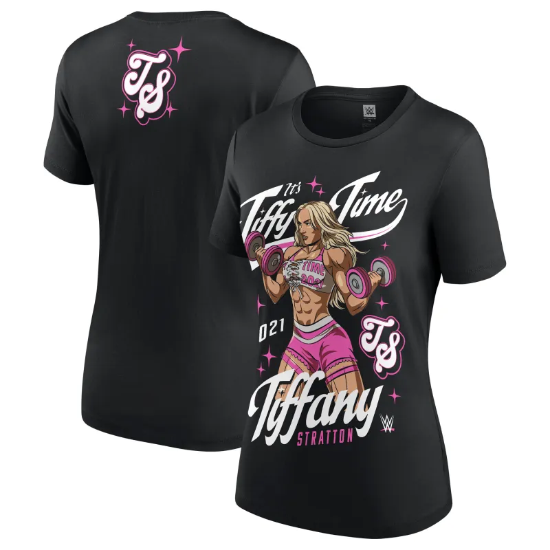 Women's Black Tiffany Stratton Tiffy Time Est. 2021 T-Shirt made by WWE