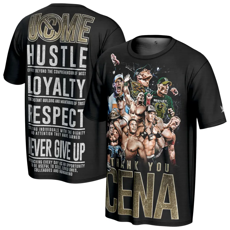 Men's ProSphere Black John Cena Thank You T-Shirt sold by WWE
