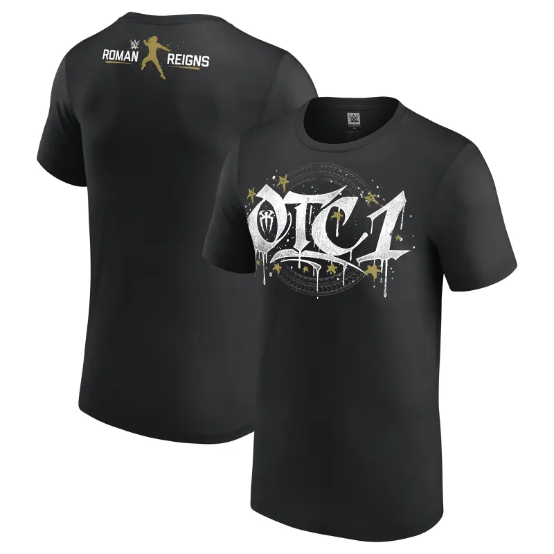 Men's Black Roman Reigns Gold OTC1 T-Shirt made by WWE