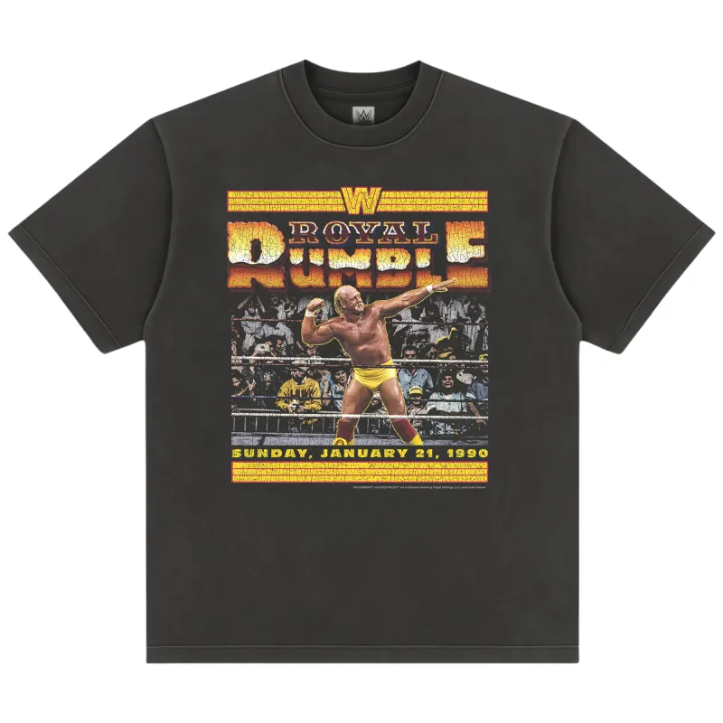 Men's Black Hulk Hogan Royal Rumble 1990 Boxy T-Shirt made by WWE