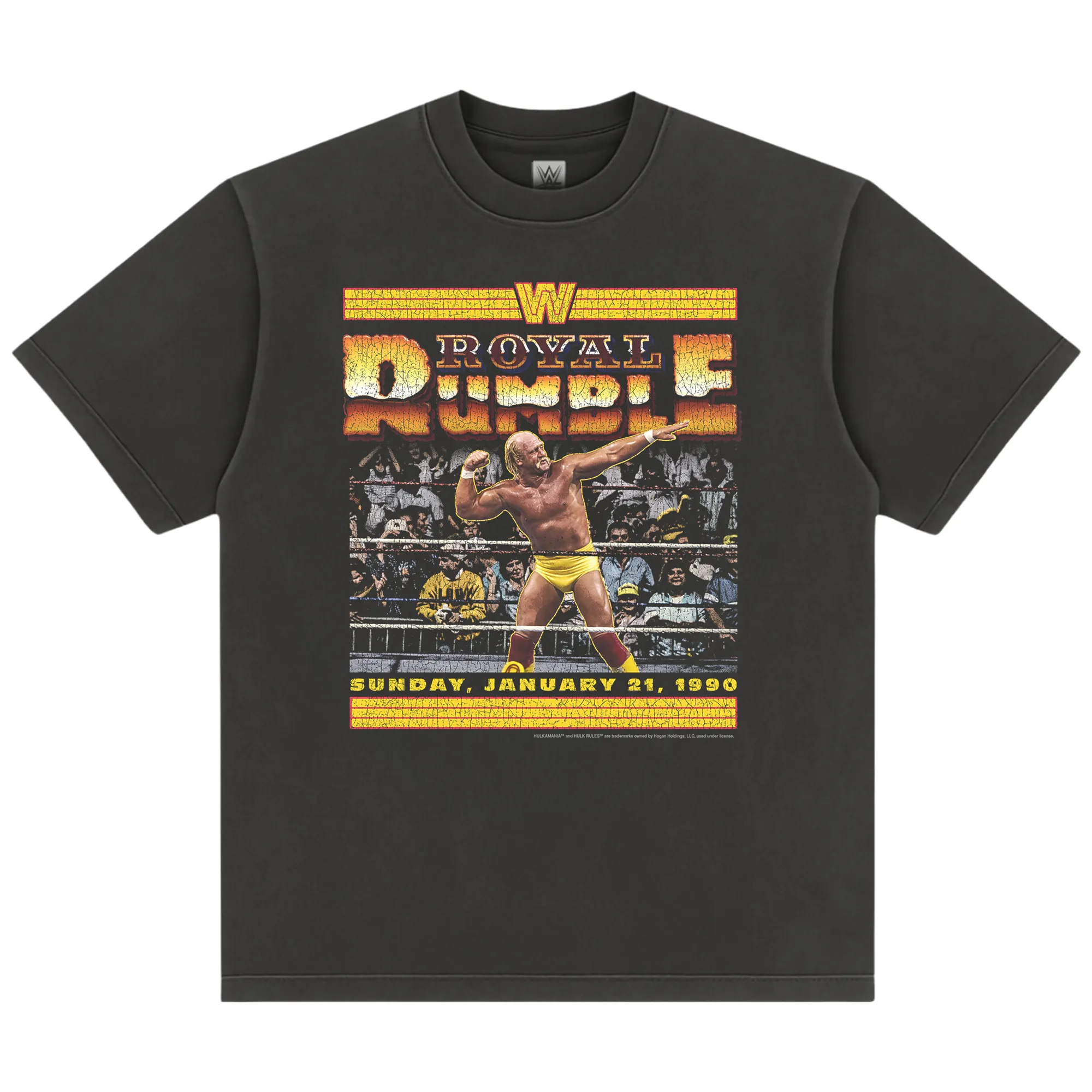 Men's Black Hulk Hogan Royal Rumble 1990 Boxy T-Shirt sold by WWE