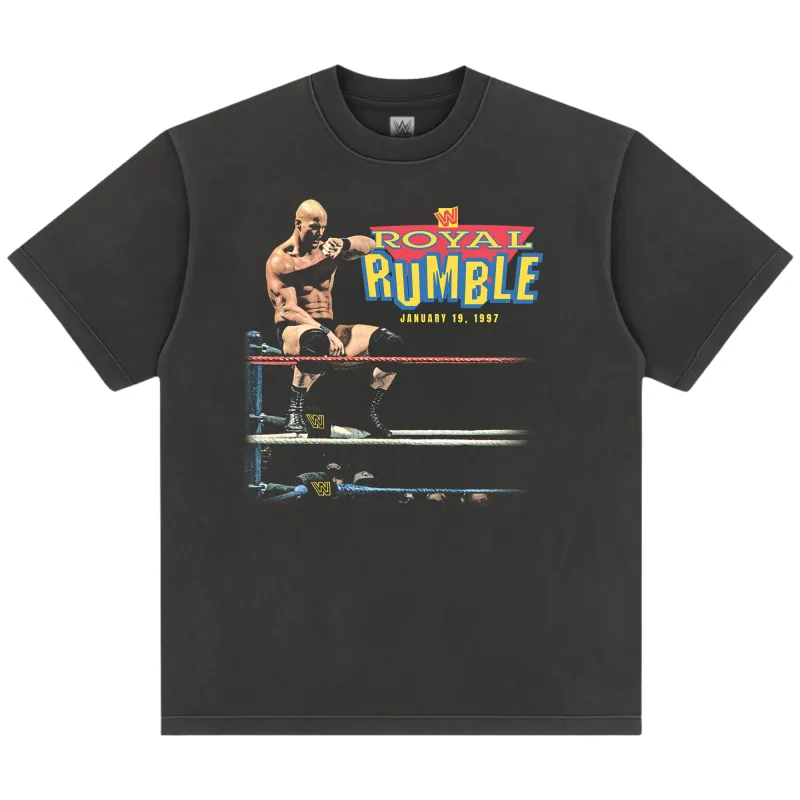Men's Black "Stone Cold" Steve Austin Royal Rumble 1997 Boxy T-Shirt made by WWE