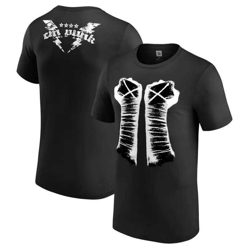 Men's Black CM Punk Fists Retro T-Shirt made by WWE