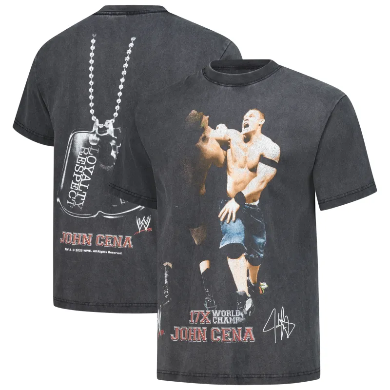 Men's Black John Cena Respect Snow Washed Boxy T-Shirt sold by WWE