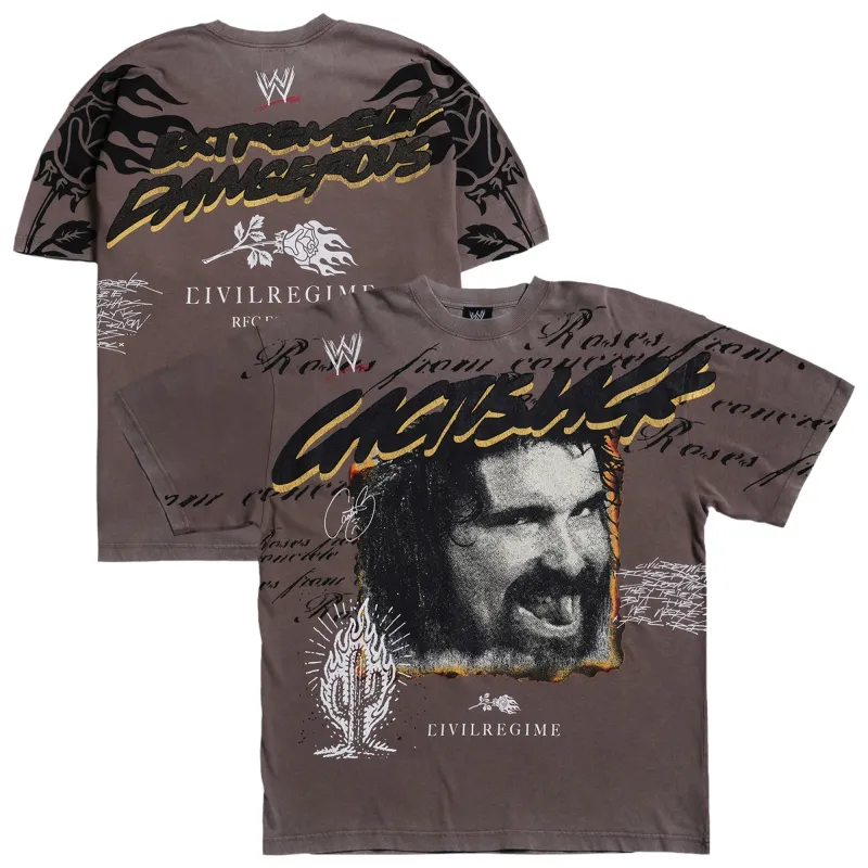 Men's Brown Mick Foley Civil Regime Cactus Jack Dead or Alive Boxy T-Shirt made by WWE