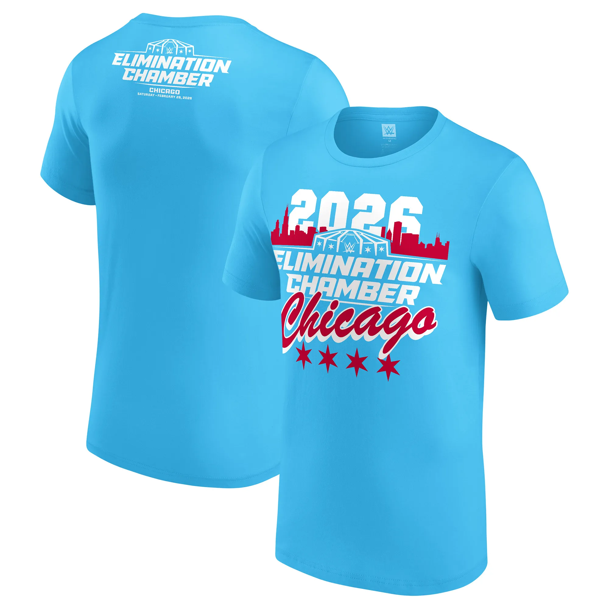 Men's Light Blue Elimination Chamber 2026 Chicago T-Shirt sold by WWE