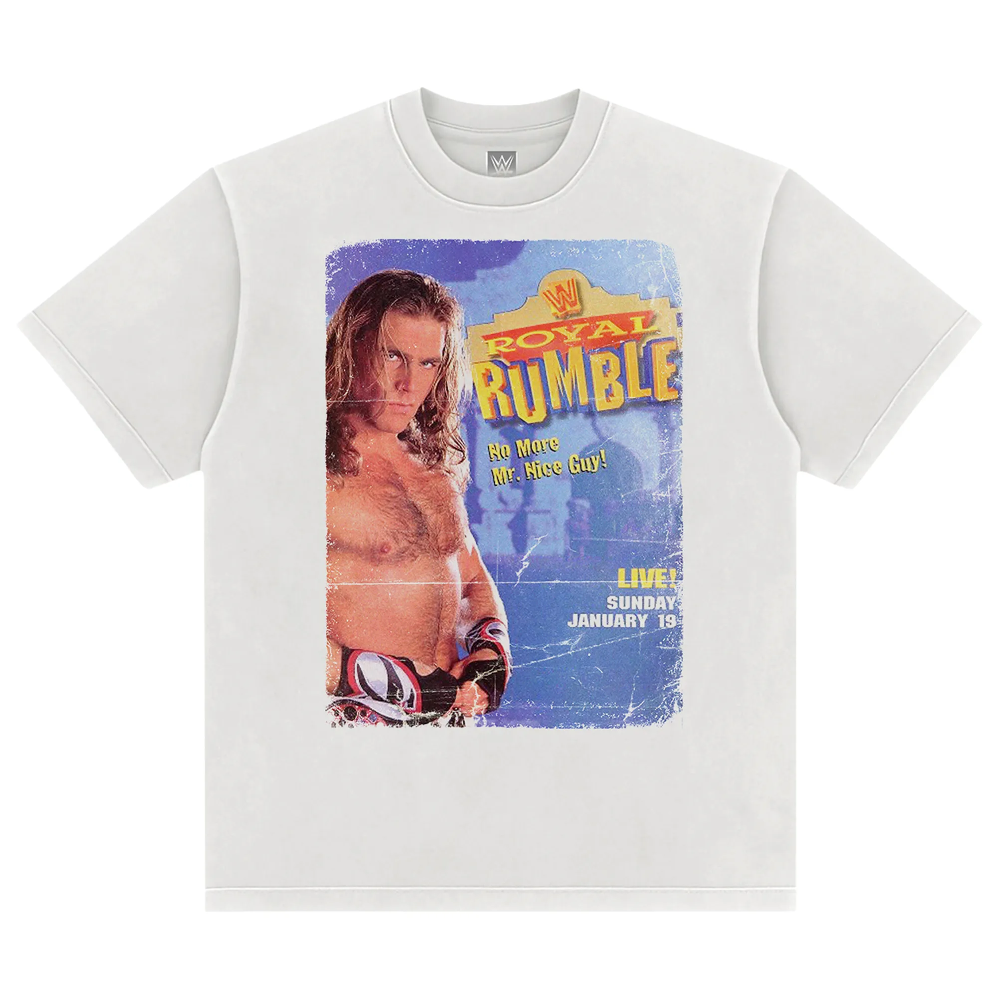 Men's White Shawn Michaels Royal Rumble 1996 Boxy T-Shirt sold by WWE