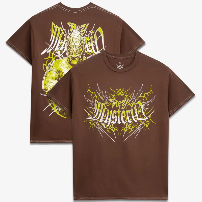 Men's Ripple Junction Brown Rey Mysterio Gothic Graphic T-Shirt made by Ripple Junction