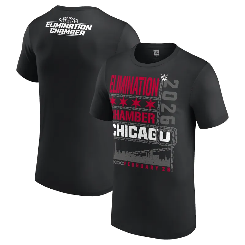 Men's Black Elimination Chamber 2026 Chicago L Train T-Shirt made by WWE
