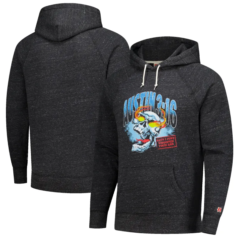 Men's Homage Black "Stone Cold" Steve Austin 3:16 Skull Raglan Tri-Blend Hoodie made by HOMAGE