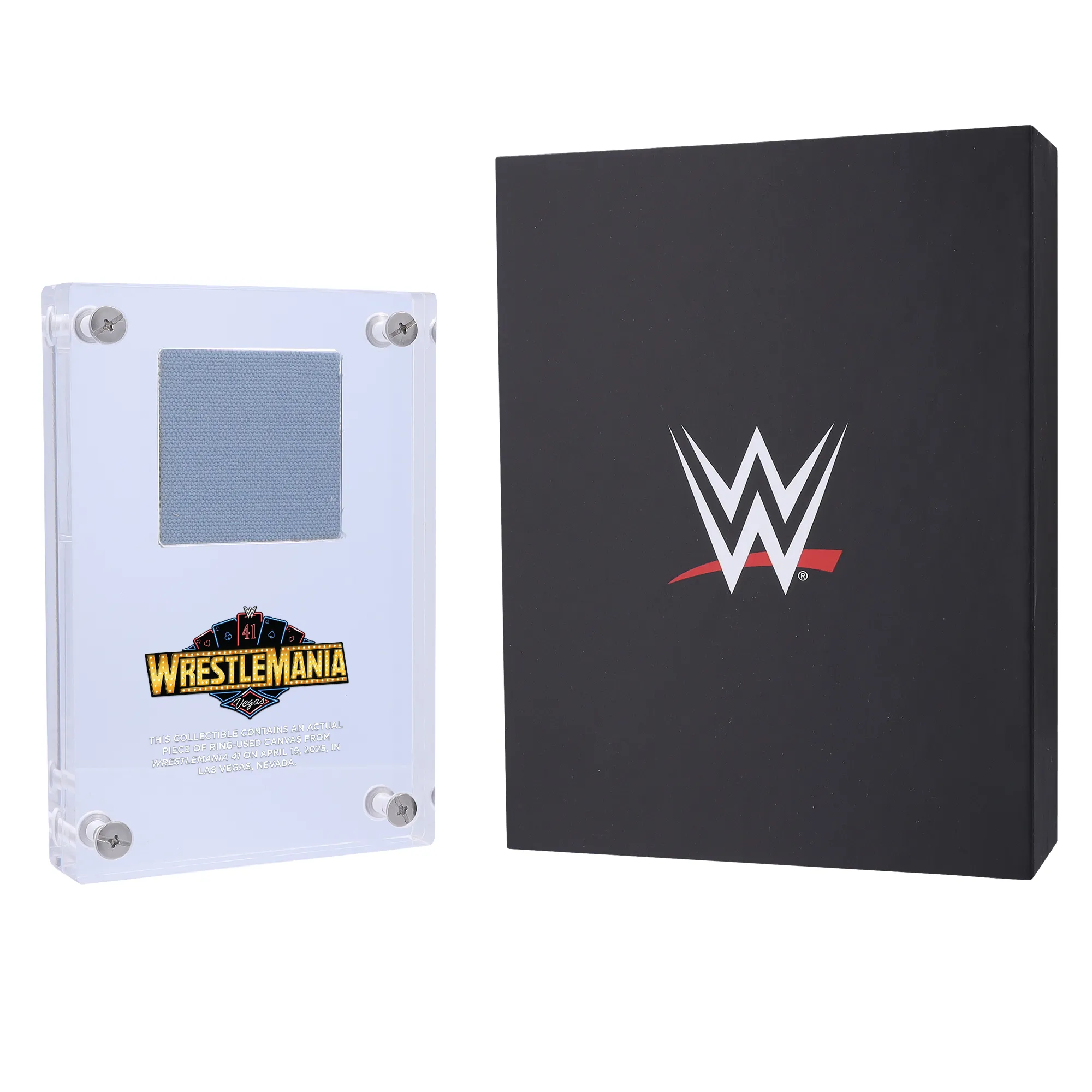 WrestleMania 41 Acrylic Display Case with Match-Used Canvas from Night 1 sold by WWE