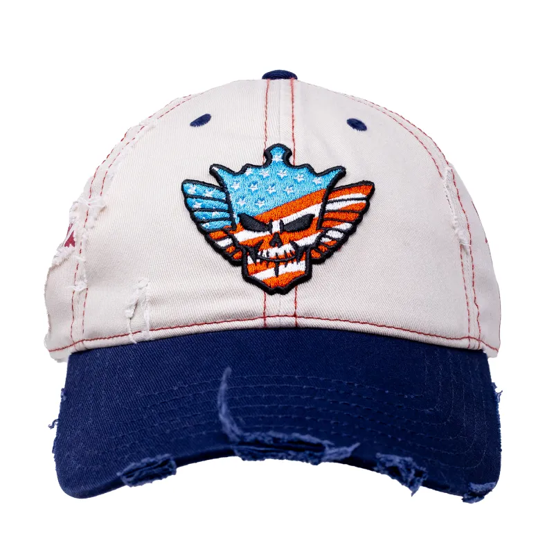 Men's Ripple Junction Cream/Blue Cream American Nightmare Adjustable Hat made by Ripple Junction