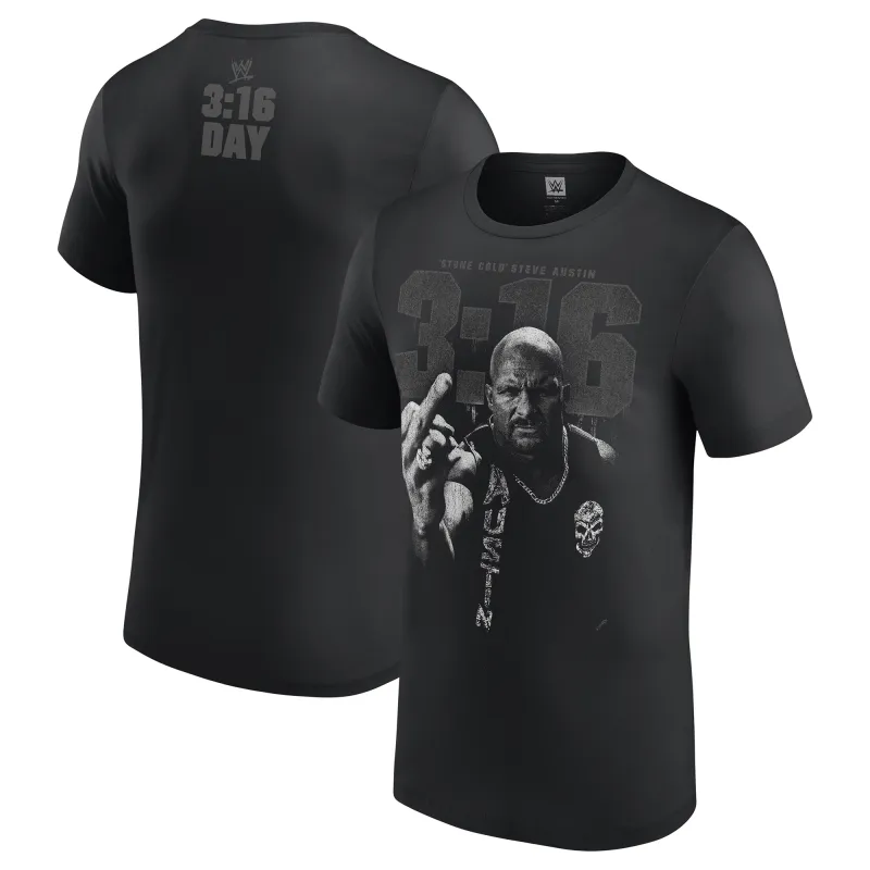Men's Black "Stone Cold" Steve Austin 3:16 Day Photo T-Shirt made by WWE